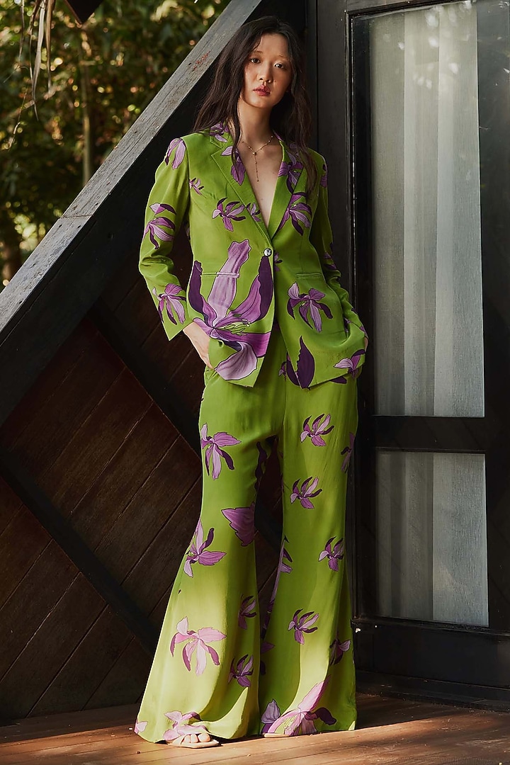 Green & Purple Natural Crepe Co-Ord Set by Nautanky By Nilesh Parashar at Pernia's Pop Up Shop