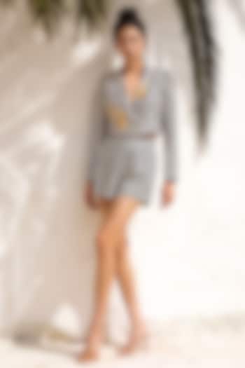 Grey & White Crepe Sequins Embroidered Co-Ord Set by Nautanky By Nilesh Parashar at Pernia's Pop Up Shop