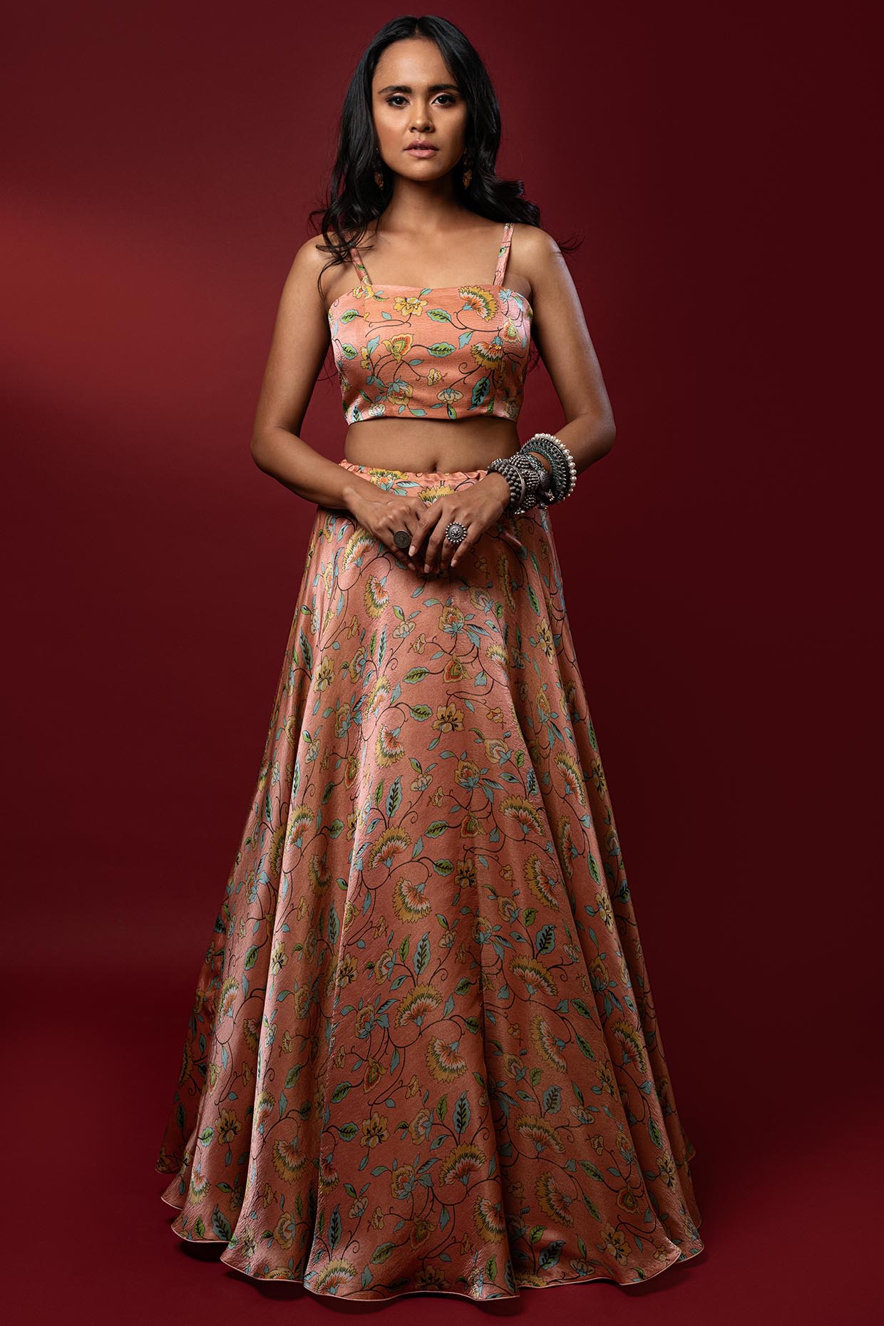Mud Pink Printed Wedding Lehenga Set by Nautanky By Nilesh Parashar at Pernia's Pop Up Shop