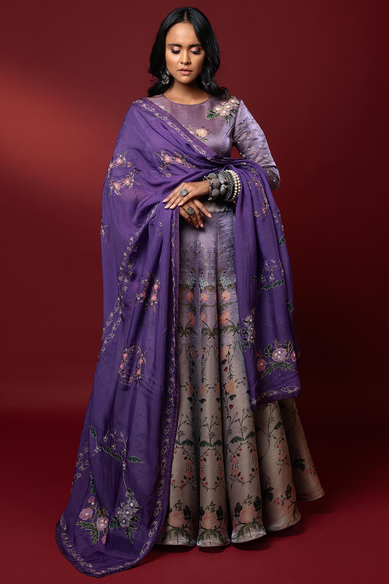 Lavender Printed Wedding Lehenga Set by Nautanky By Nilesh Parashar at Pernia's Pop Up Shop