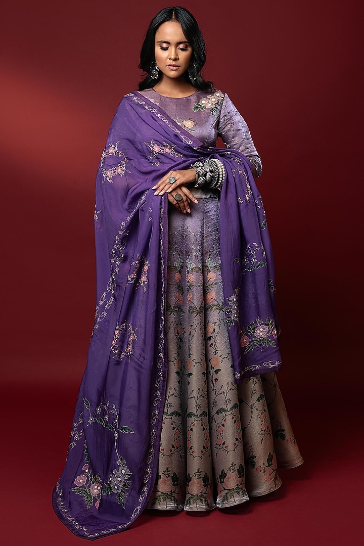 Lavender Printed Wedding Lehenga Set by Nautanky By Nilesh Parashar at Pernia's Pop Up Shop