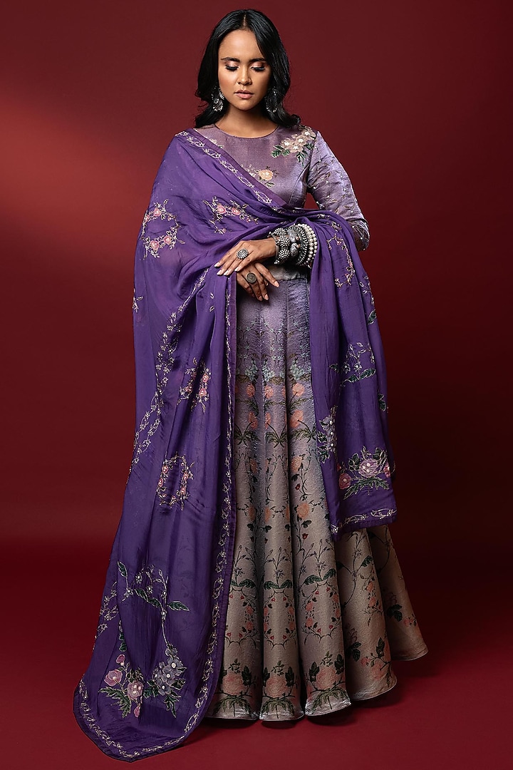 Lavender Printed Lehenga Set by Nautanky By Nilesh Parashar