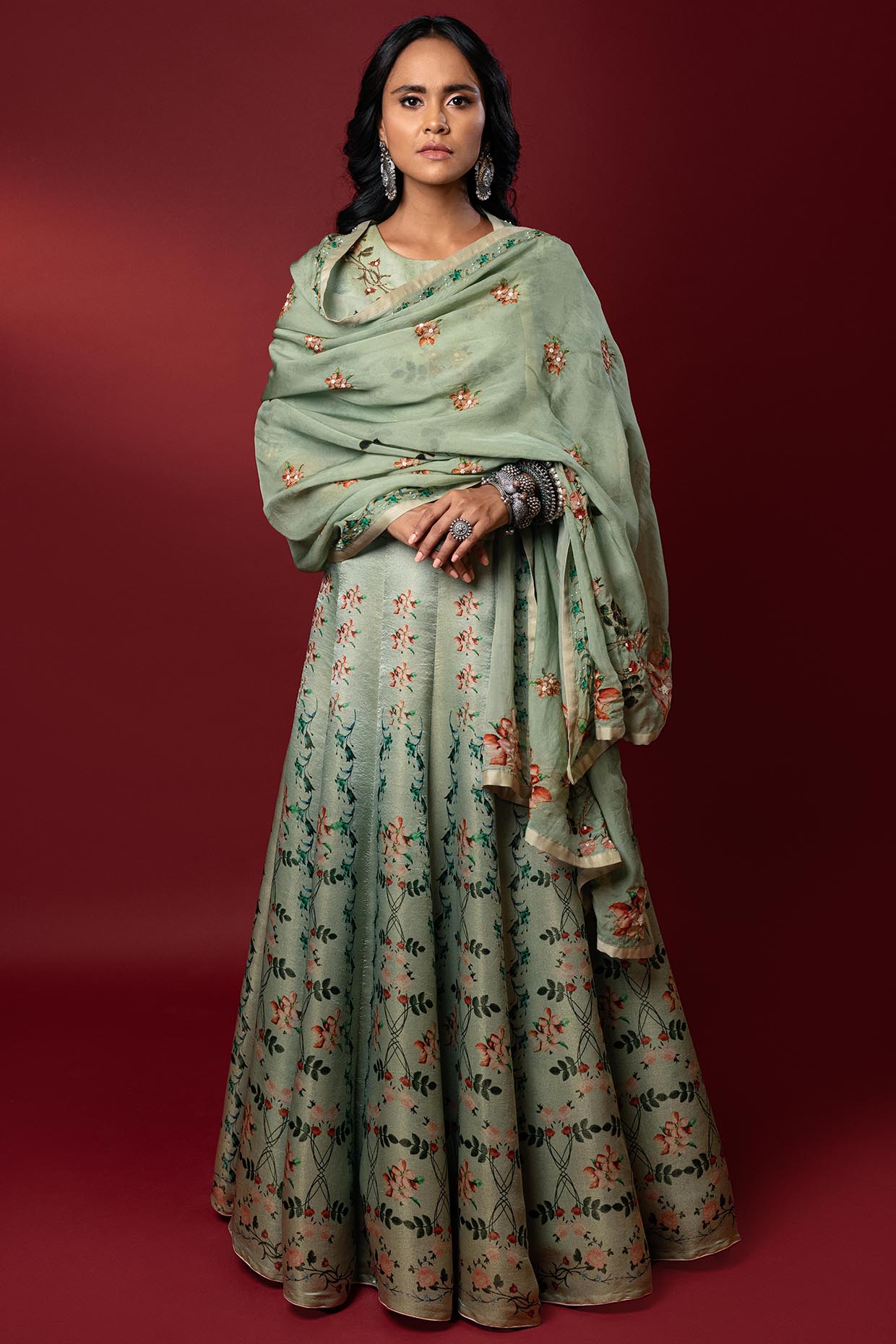 Mint Green Printed Lehenga Set by Nautanky By Nilesh Parashar