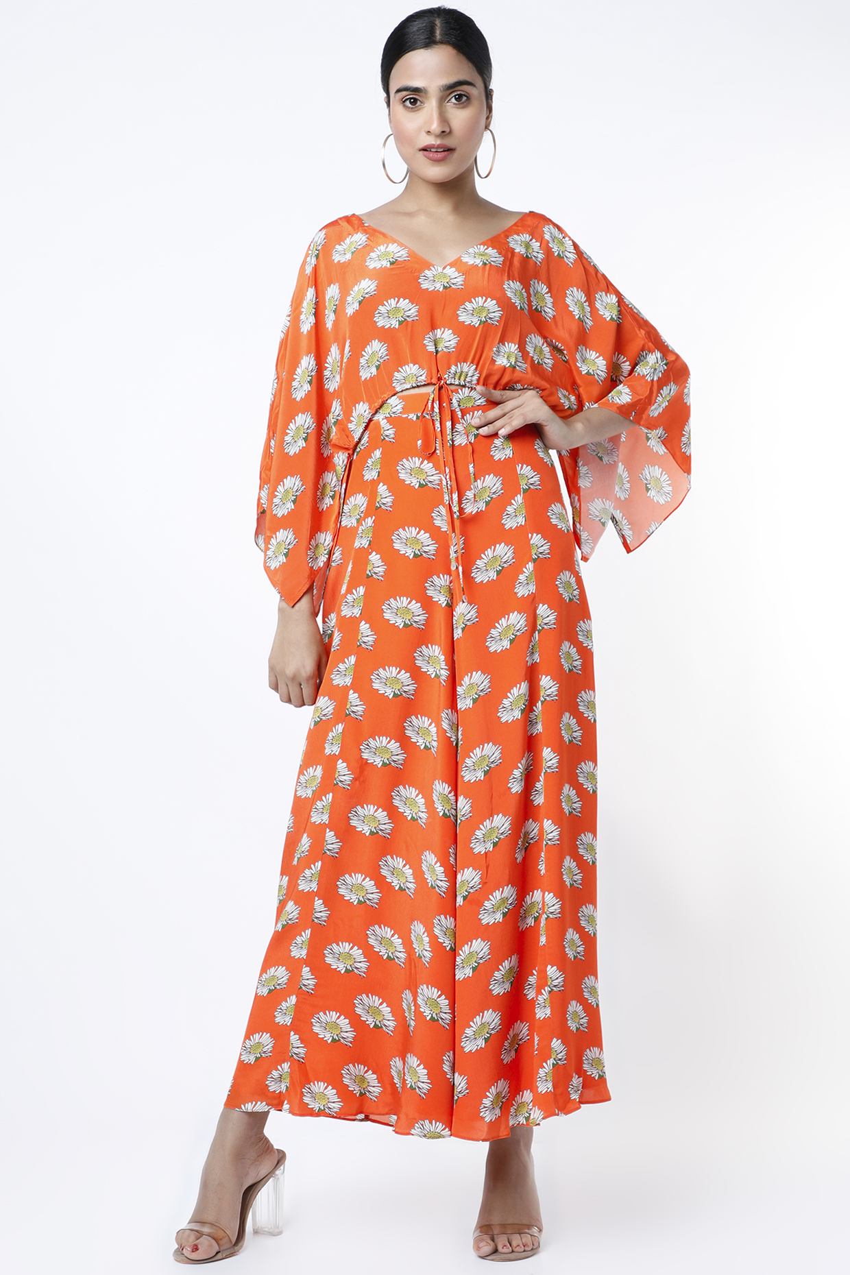 Orange Printed Kaftan Set by Nautanky By Nilesh Parashar