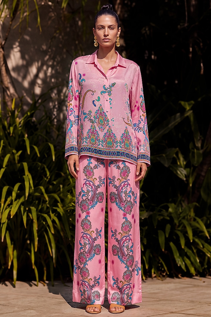 Pink Natural Crepe Paisley Printed Co-Ord Set by Nautanky By Nilesh Parashar at Pernia's Pop Up Shop
