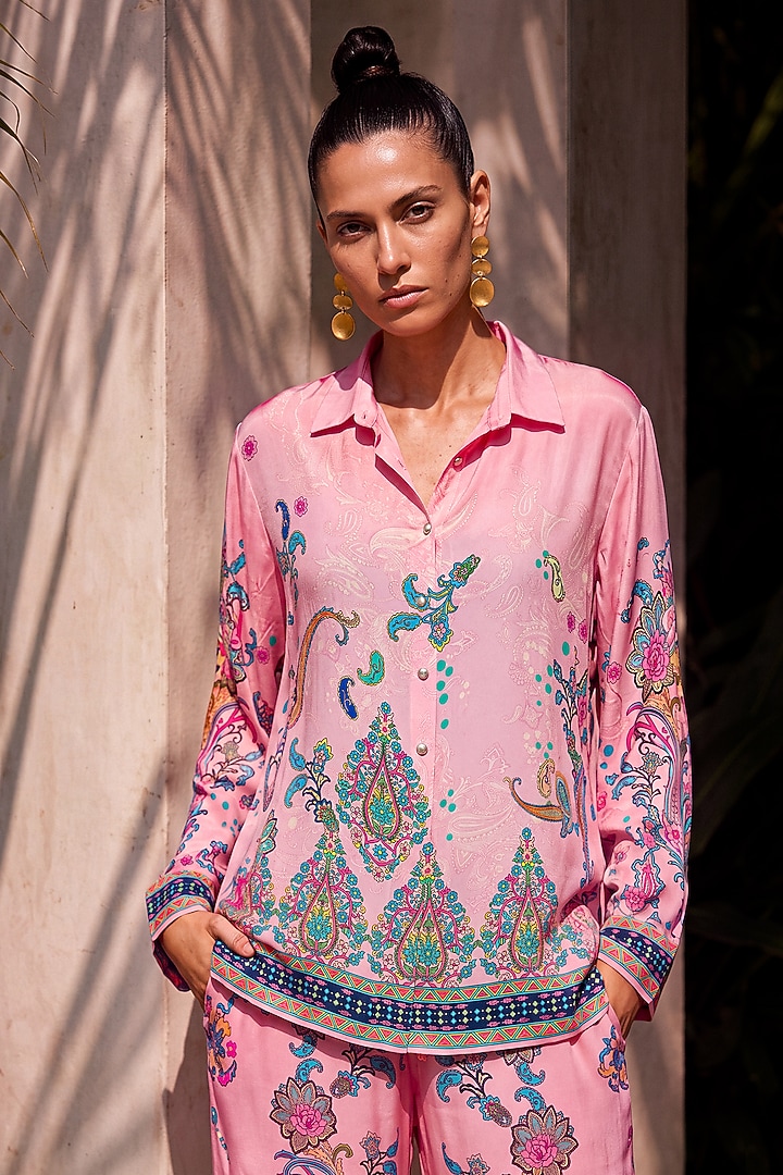 Pink Natural Crepe Paisley Printed Co-Ord Set by Nautanky By Nilesh Parashar at Pernia's Pop Up Shop