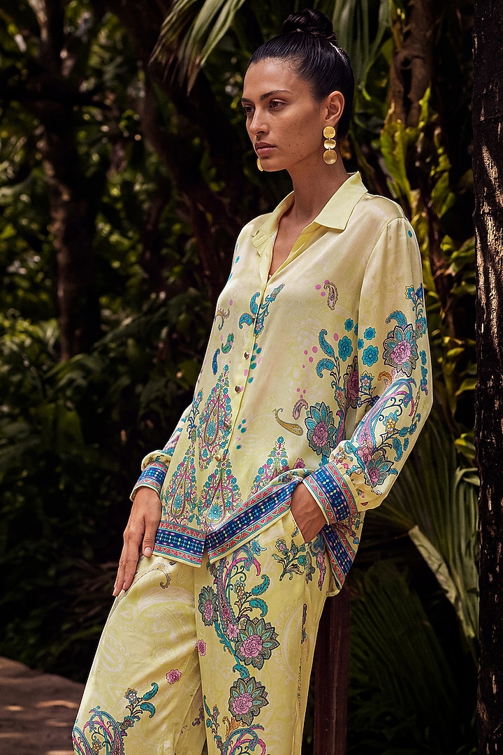 Yellow Natural Crepe Co-Ord Set by Nautanky By Nilesh Parashar at Pernia's Pop Up Shop