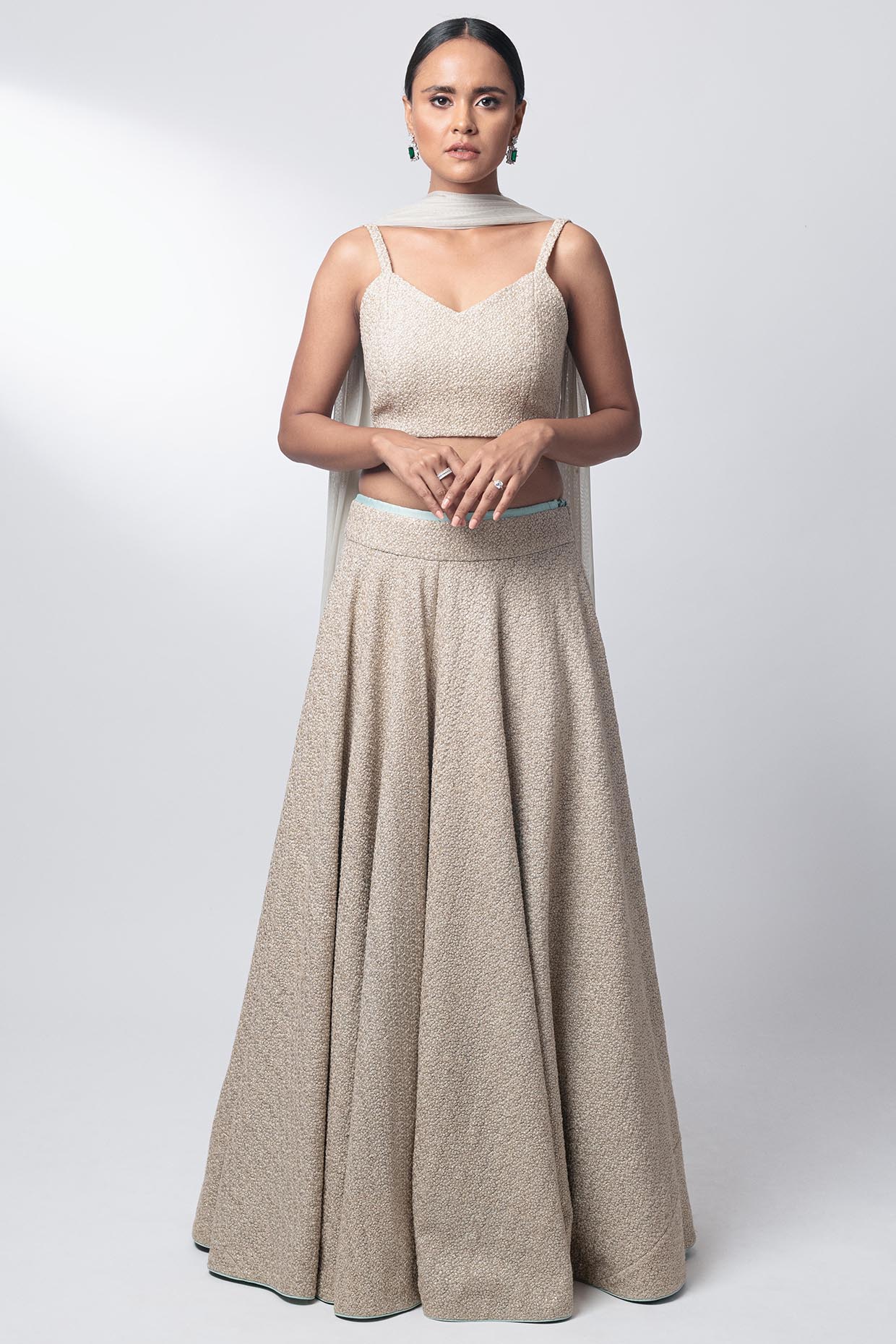Sage Green Thread Embroidered Wedding Lehenga Set by Nautanky By Nilesh Parashar at Pernia's Pop Up Shop