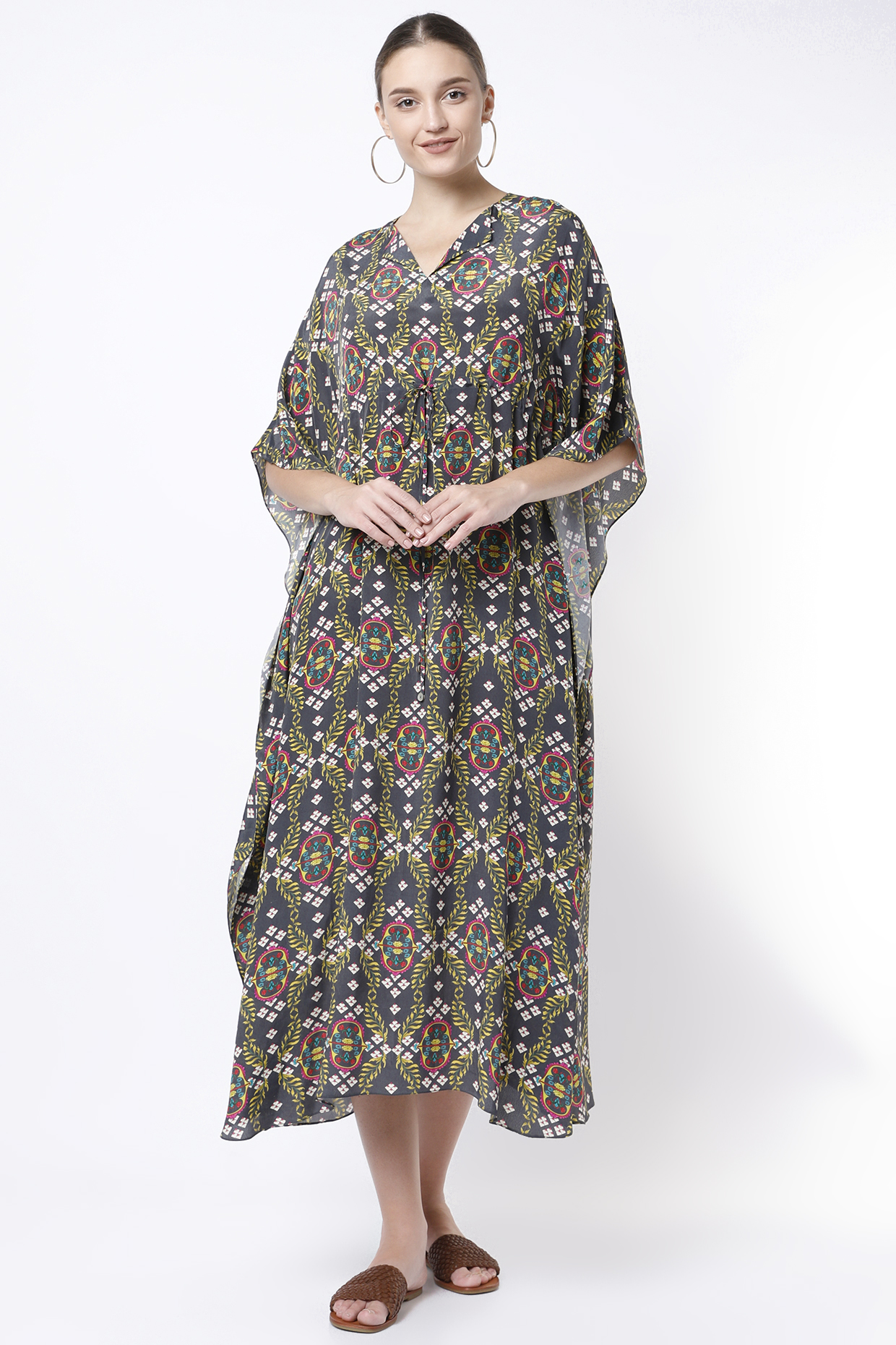 Black Printed Kaftan Dress by Nautanky By Nilesh Parashar at Pernia's Pop Up Shop