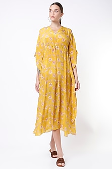 Citrus Yellow Printed Kaftan Dress Design by Nautanky By Nilesh ...