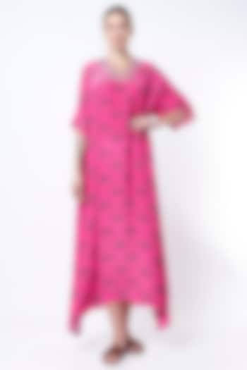 French Pink Printed Kaftan Dress by Nautanky By Nilesh Parashar