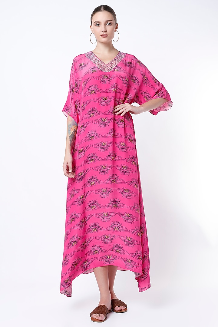 French Pink Printed Kaftan Dress Design by Nautanky By Nilesh Parashar ...