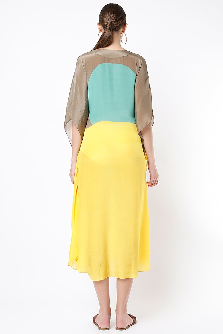 Brown & Yellow Printed Kaftan Dress by Nautanky By Nilesh Parashar at Pernia's Pop Up Shop