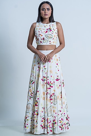 Ivory Hand Embroidered Lehenga Set by Nautanky By Nilesh Parashar