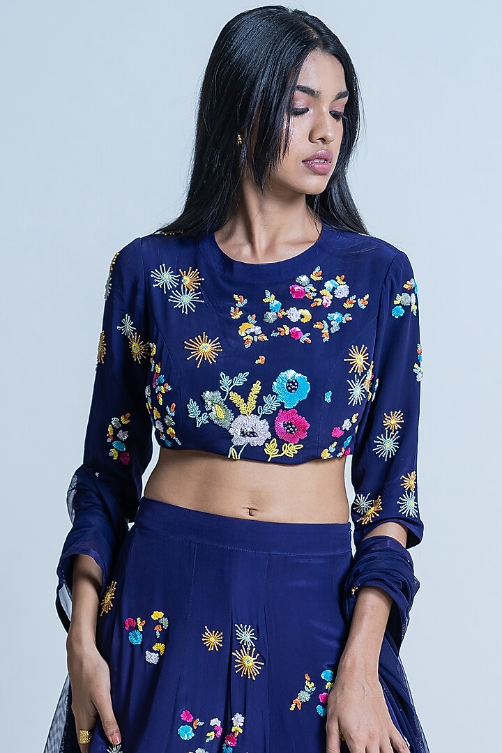 Blueberry Hand Embroidered Bridal Sharara Set by Nautanky By Nilesh Parashar at Pernia's Pop Up Shop