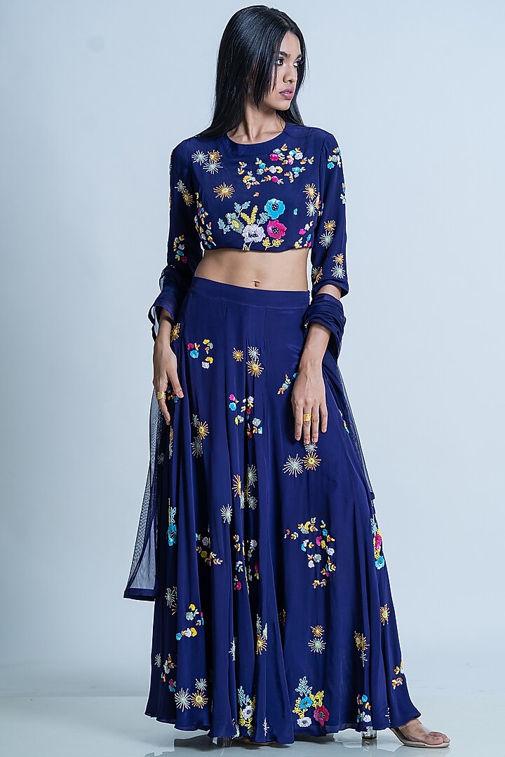 Blueberry Hand Embroidered Bridal Sharara Set by Nautanky By Nilesh Parashar at Pernia's Pop Up Shop