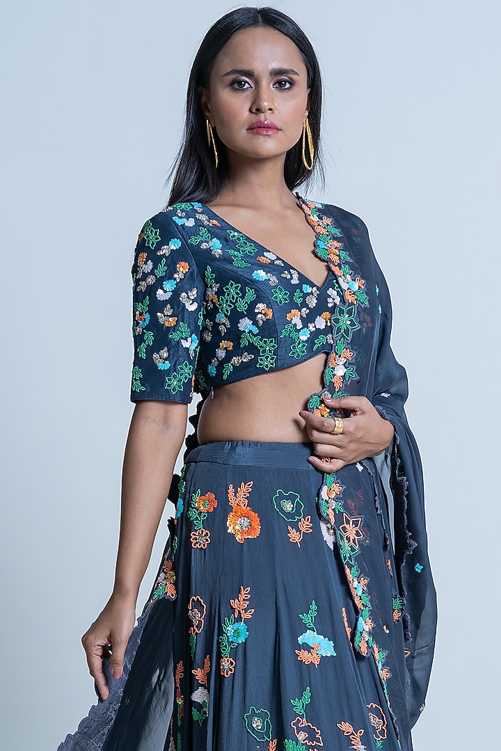 Sea Serpent Hand Embroidered Bridal Lehenga Set by Nautanky By Nilesh Parashar at Pernia's Pop Up Shop