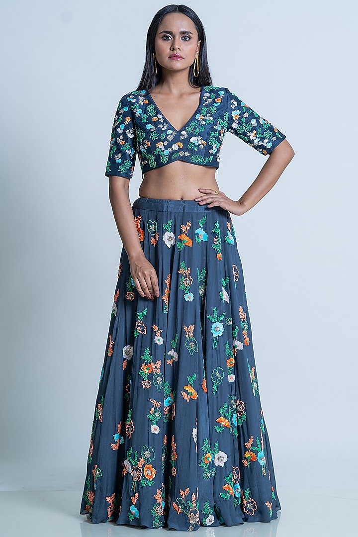Sea Serpent Hand Embroidered Bridal Lehenga Set by Nautanky By Nilesh Parashar at Pernia's Pop Up Shop
