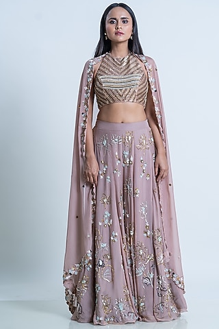Champaign Hand Embroidered Lehenga Set by Nautanky By Nilesh Parashar