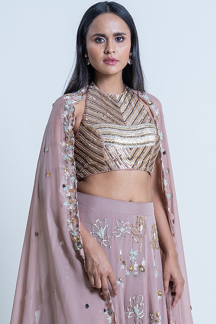 Champaign Hand Embroidered Bridal Lehenga Set by Nautanky By Nilesh Parashar at Pernia's Pop Up Shop