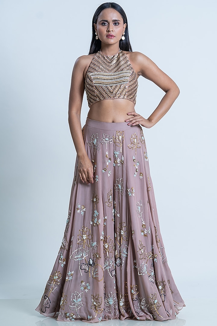 Champaign Hand Embroidered Bridal Lehenga Set by Nautanky By Nilesh Parashar at Pernia's Pop Up Shop