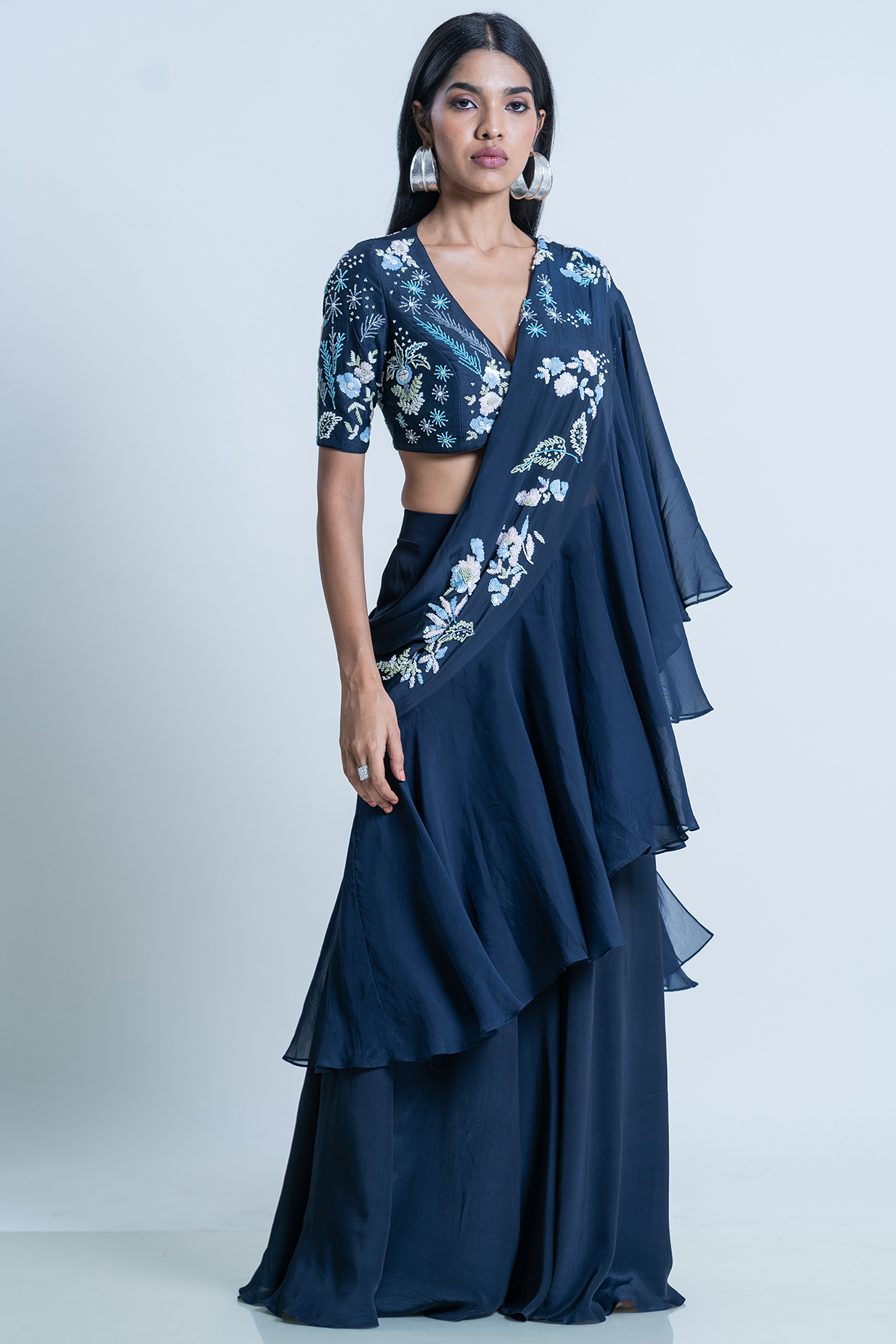 Indigo Jaal Printed Sharara Set With Draped Dupatta by Nautanky By Nilesh Parashar at Pernia's Pop Up Shop