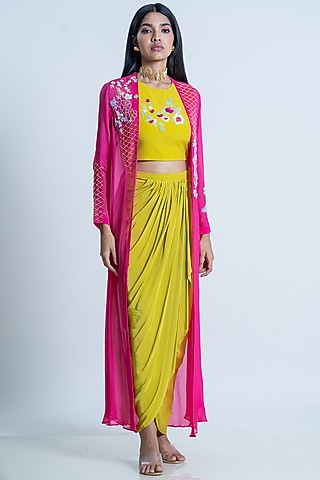 Pink Hand Embroidered Cape Set by Nautanky By Nilesh Parashar