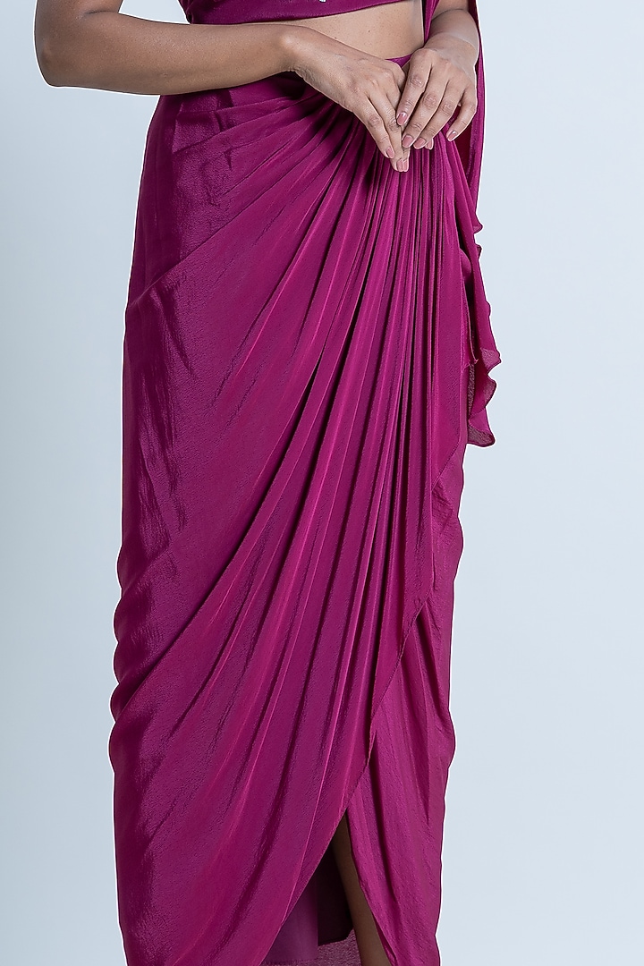 Plum Crepe Ruffled Skirt Set by Nautanky By Nilesh Parashar at Pernia's Pop Up Shop