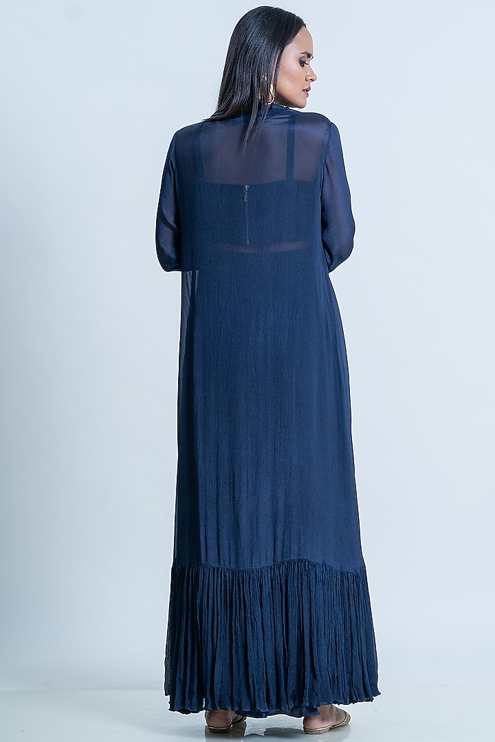 Navy Blue Hand Embroidered Cape Set by Nautanky By Nilesh Parashar at Pernia's Pop Up Shop
