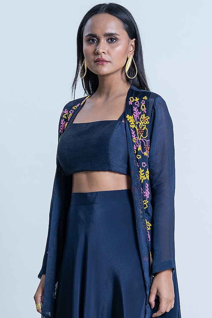 Navy Blue Hand Embroidered Cape Set by Nautanky By Nilesh Parashar at Pernia's Pop Up Shop