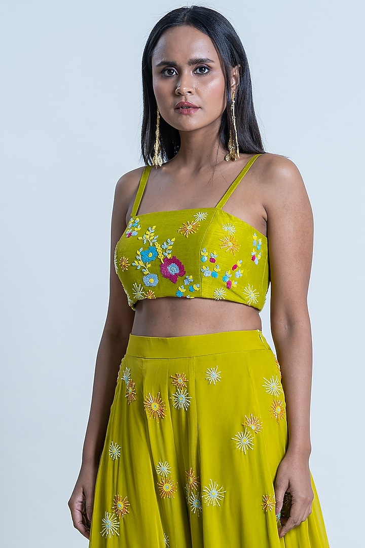Lime Hand Embroidered Wedding Sharara Set by Nautanky By Nilesh Parashar at Pernia's Pop Up Shop