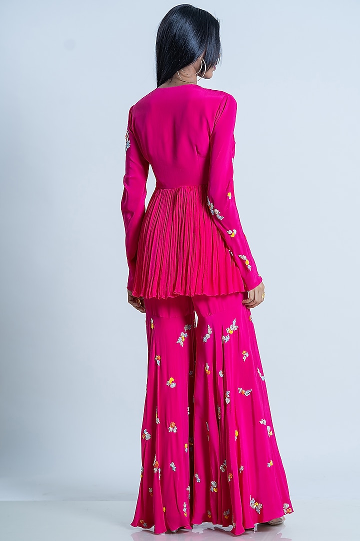 Fuchsia Hand Embroidered Wedding Sharara Set by Nautanky By Nilesh Parashar at Pernia's Pop Up Shop