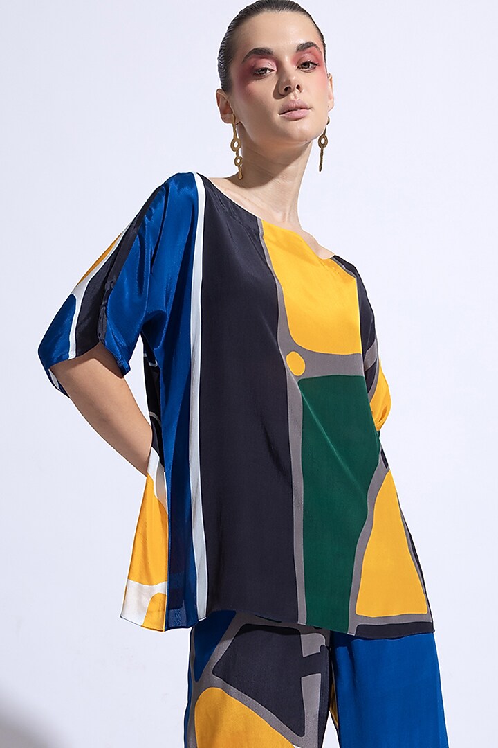 Multi-Colored Neoprene & Natural Crepe Abstract Printed Co-Ord Set by Nautanky By Nilesh Parashar at Pernia's Pop Up Shop