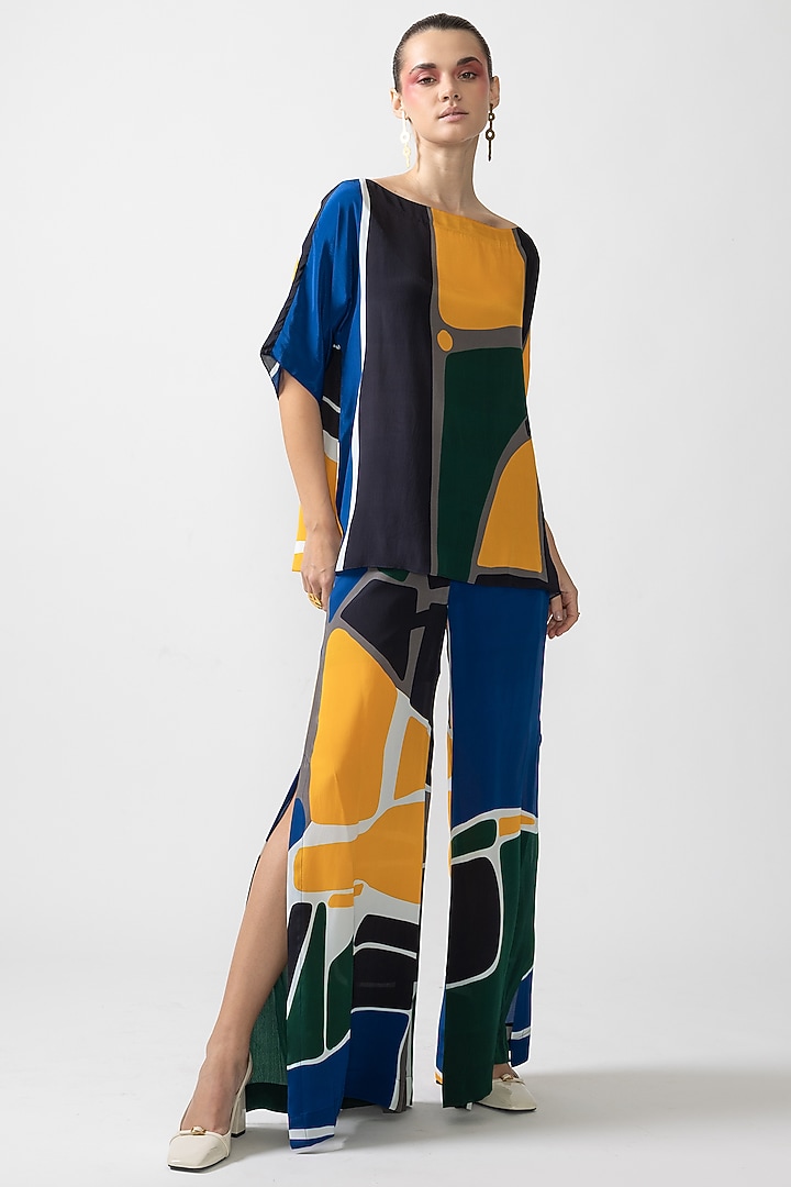 Multi-Colored Neoprene & Natural Crepe Abstract Printed Co-Ord Set by Nautanky By Nilesh Parashar at Pernia's Pop Up Shop