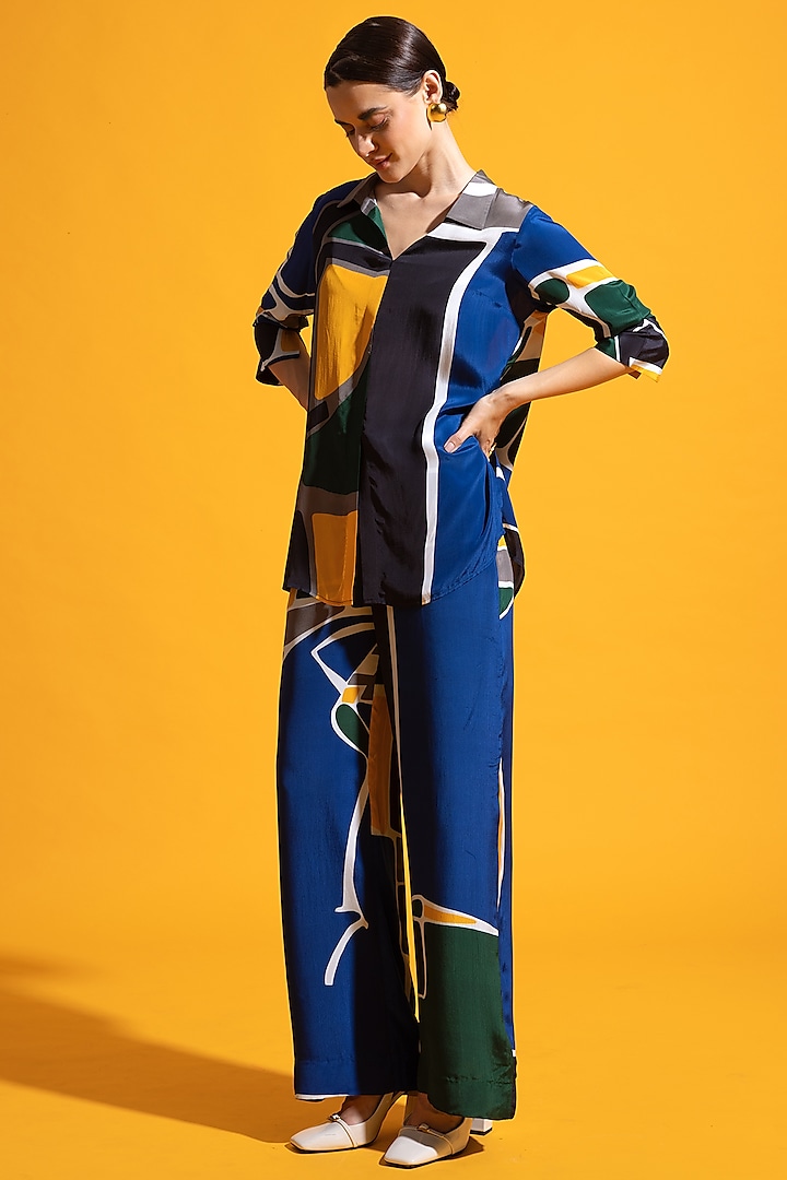 Multi-Colored Neoprene & Chiffon Co-Ord Set by Nautanky By Nilesh Parashar at Pernia's Pop Up Shop