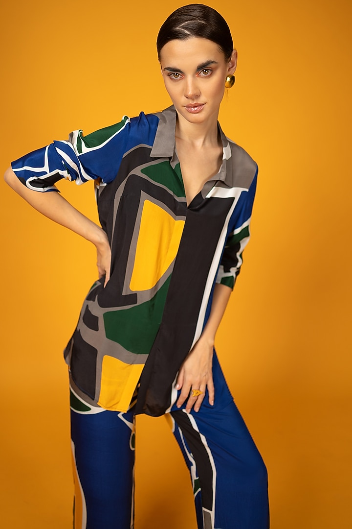 Multi-Colored Neoprene & Chiffon Co-Ord Set by Nautanky By Nilesh Parashar at Pernia's Pop Up Shop