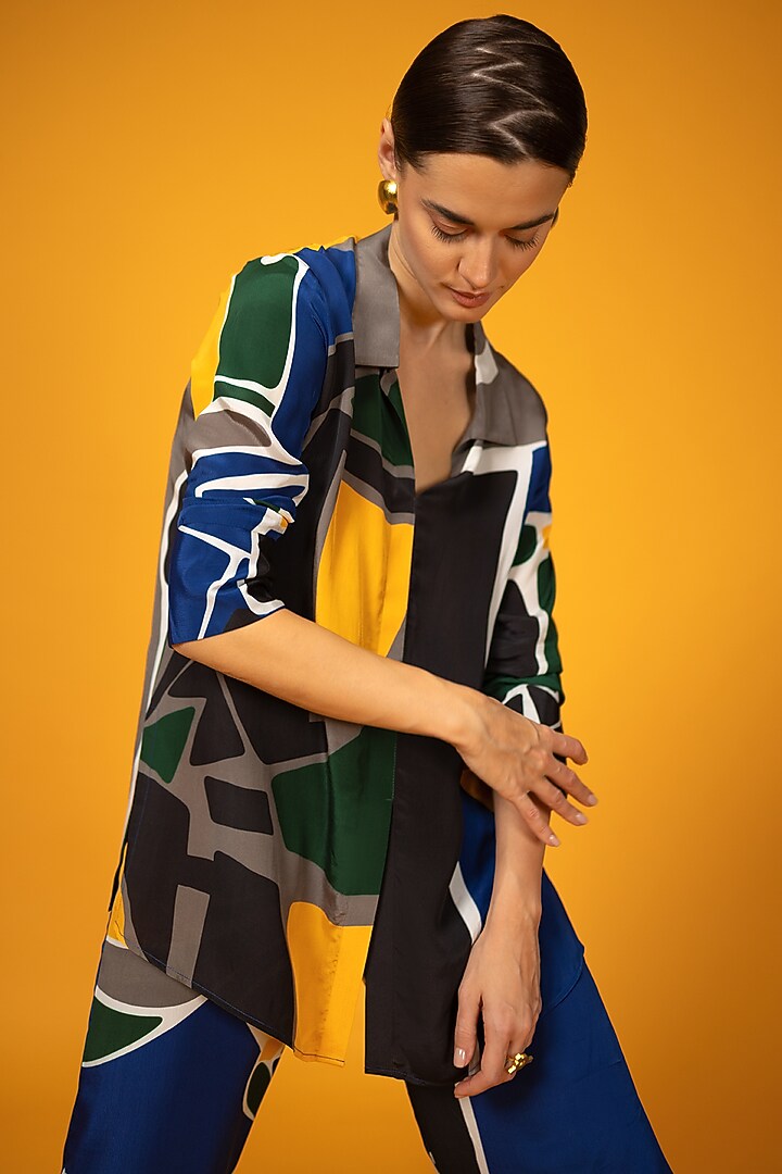 Multi-Colored Neoprene & Chiffon Co-Ord Set by Nautanky By Nilesh Parashar at Pernia's Pop Up Shop