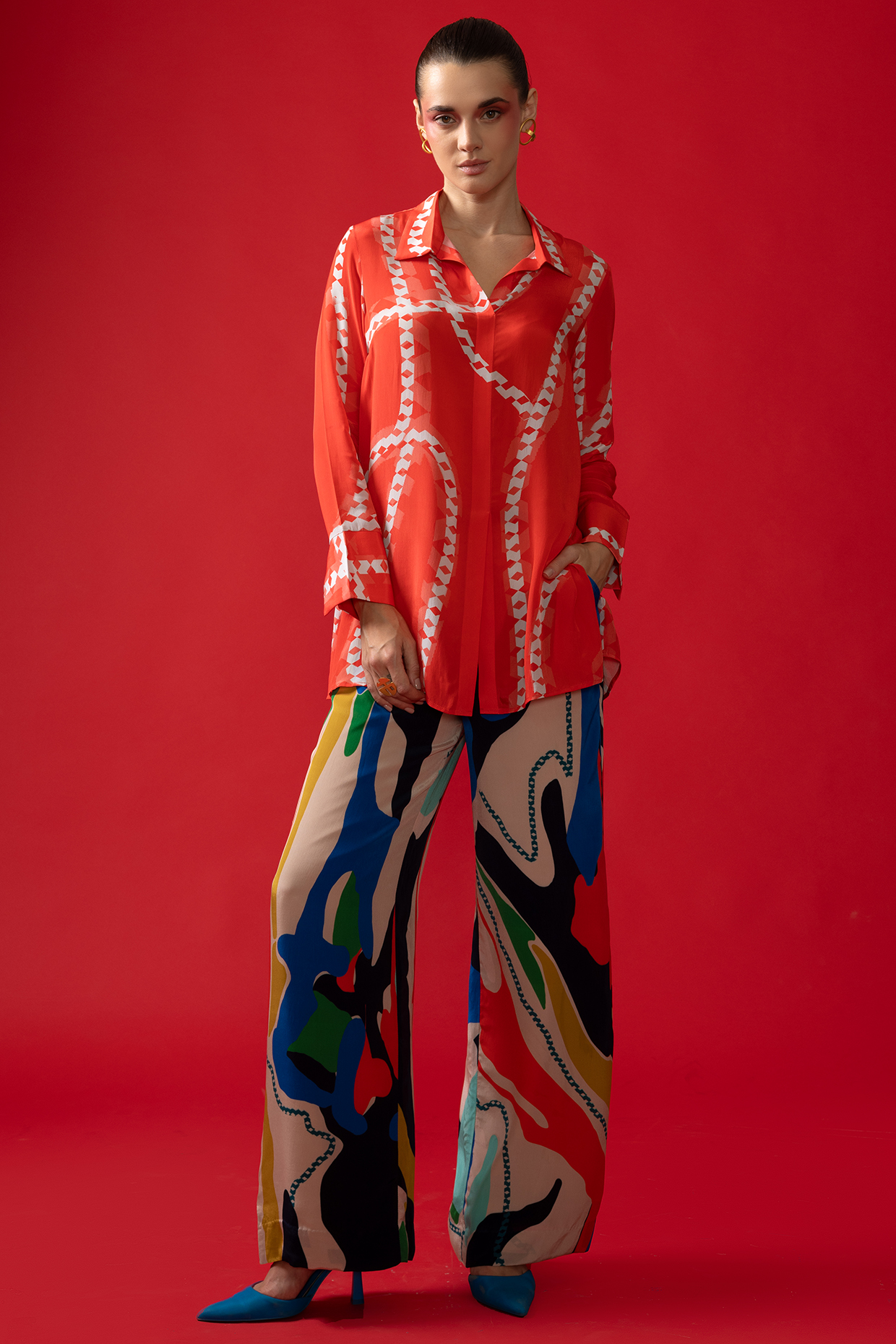 Multi-Colored Neoprene & Chiffon Co-Ord Set by Nautanky By Nilesh Parashar at Pernia's Pop Up Shop