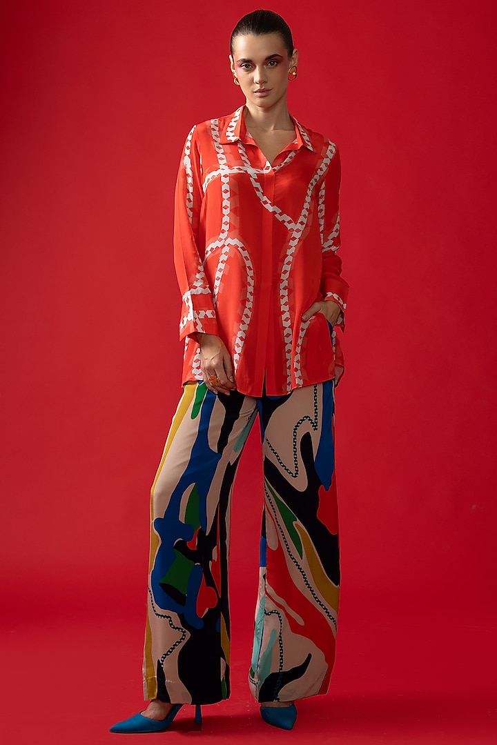 Multi-Colored Neoprene & Chiffon Co-Ord Set by Nautanky By Nilesh Parashar at Pernia's Pop Up Shop