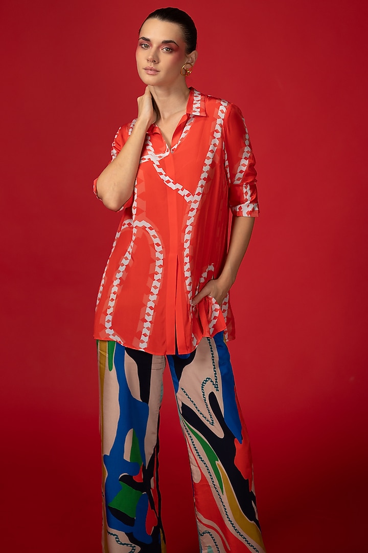 Multi-Colored Neoprene & Chiffon Co-Ord Set by Nautanky By Nilesh Parashar at Pernia's Pop Up Shop