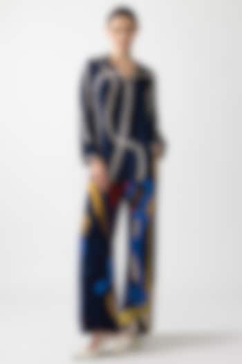 Blue Neoprene & Chiffon Co-Ord Set by Nautanky By Nilesh Parashar at Pernia's Pop Up Shop