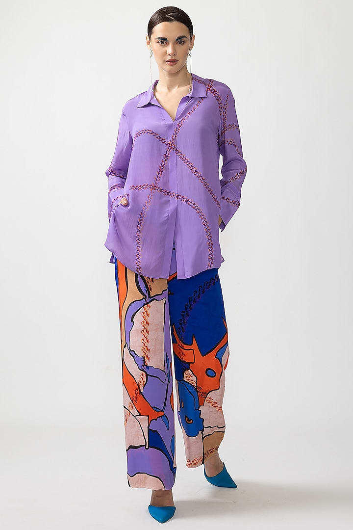 Lilac Natural Crepe Printed Co-Ord Set by Nautanky By Nilesh Parashar at Pernia's Pop Up Shop