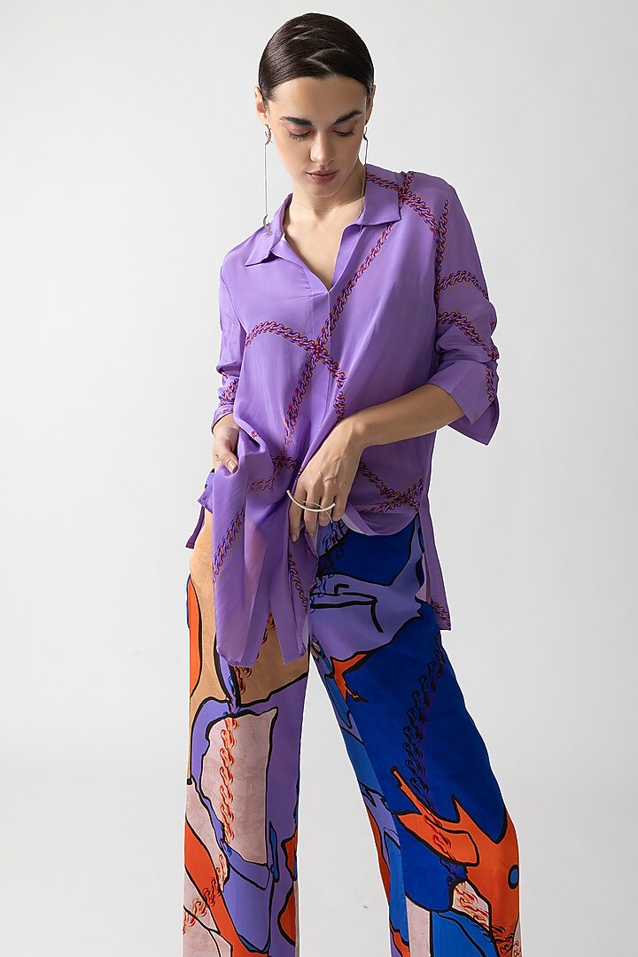 Lilac Natural Crepe Printed Co-Ord Set by Nautanky By Nilesh Parashar at Pernia's Pop Up Shop