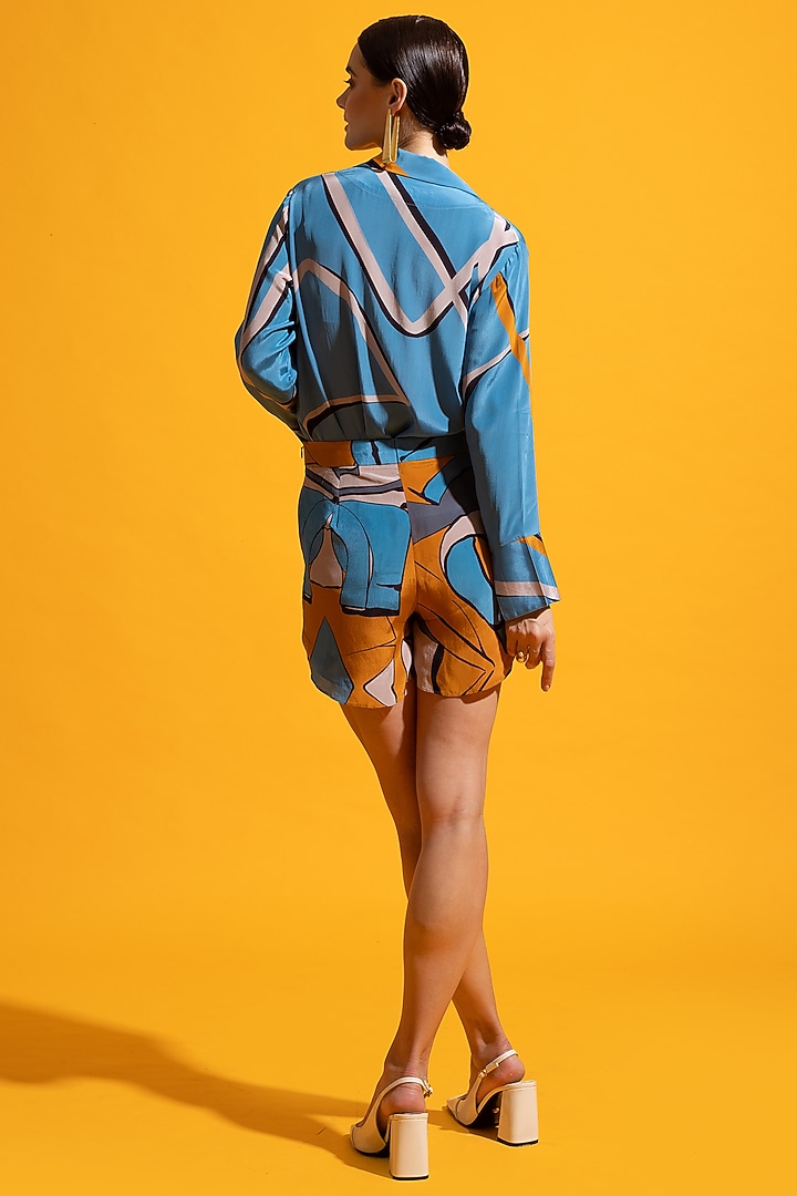 Multi-Colored Natural Crepe Printed Skort Set by Nautanky By Nilesh Parashar at Pernia's Pop Up Shop
