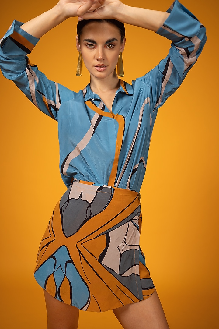 Multi-Colored Natural Crepe Printed Skort Set by Nautanky By Nilesh Parashar at Pernia's Pop Up Shop
