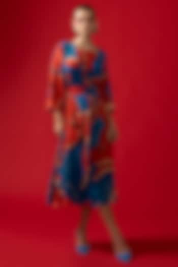 Blue & Red Natural Crepe Printed Maxi Vacation Dress by Nautanky By Nilesh Parashar at Pernia's Pop Up Shop