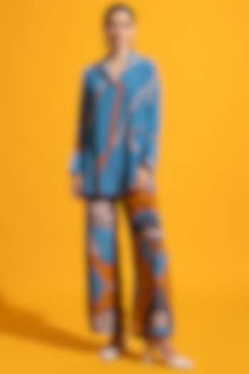 Light Blue Natural Crepe Printed Co-Ord Set by Nautanky By Nilesh Parashar at Pernia's Pop Up Shop