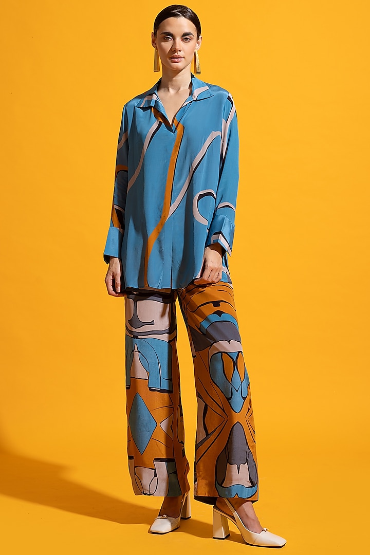 Light Blue Natural Crepe Printed Co-Ord Set by Nautanky By Nilesh Parashar at Pernia's Pop Up Shop