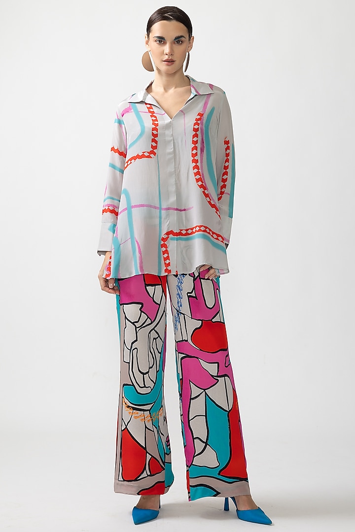 Grey Natural Crepe Printed Co-Ord Set by Nautanky By Nilesh Parashar at Pernia's Pop Up Shop