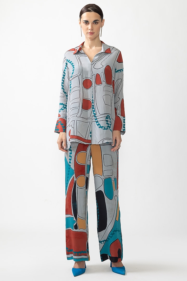 Grey Natural Crepe Printed Co-Ord Set by Nautanky By Nilesh Parashar at Pernia's Pop Up Shop